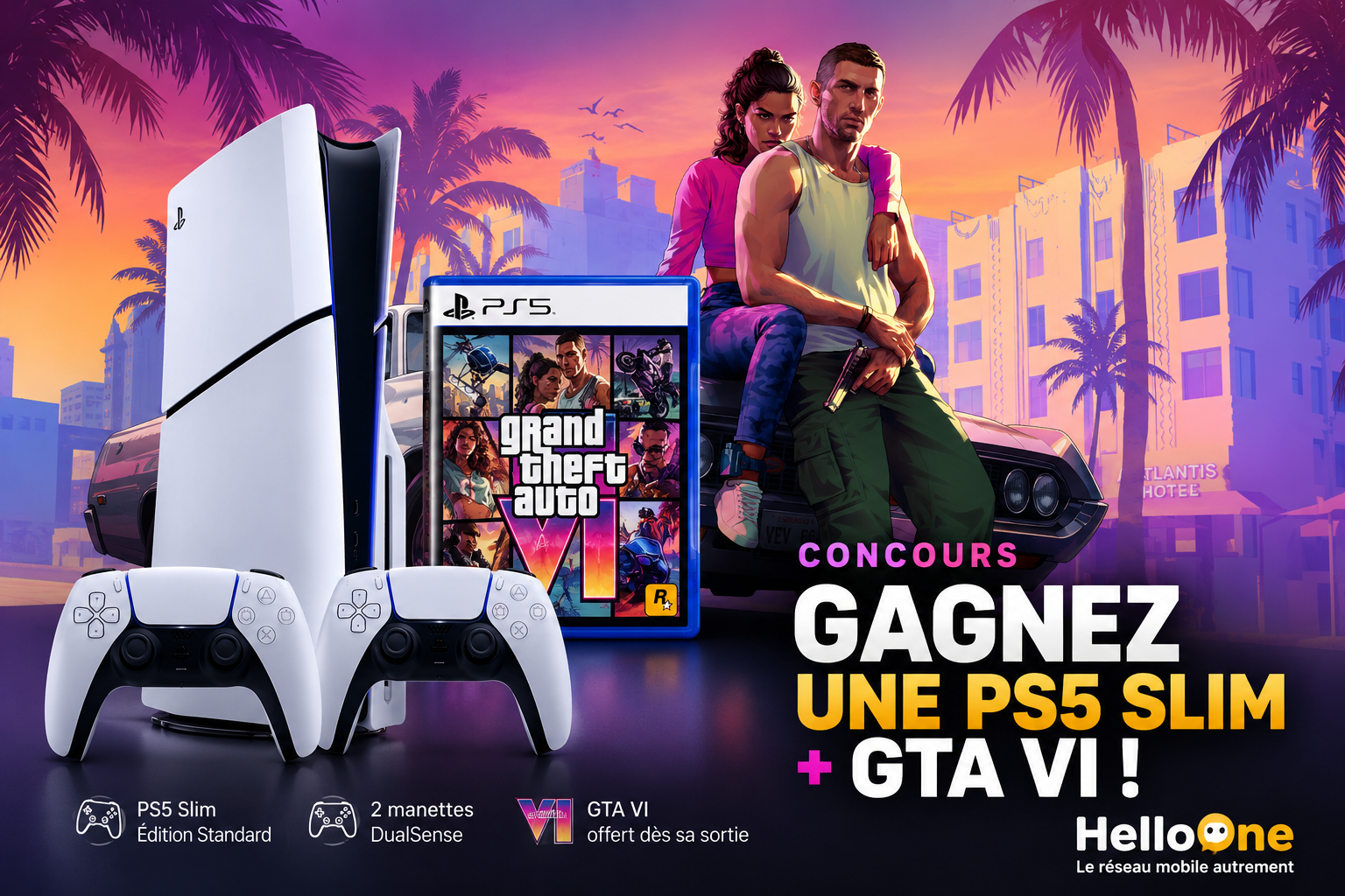 Gagnez une PS5 Slim + GTA VI avec HelloOne